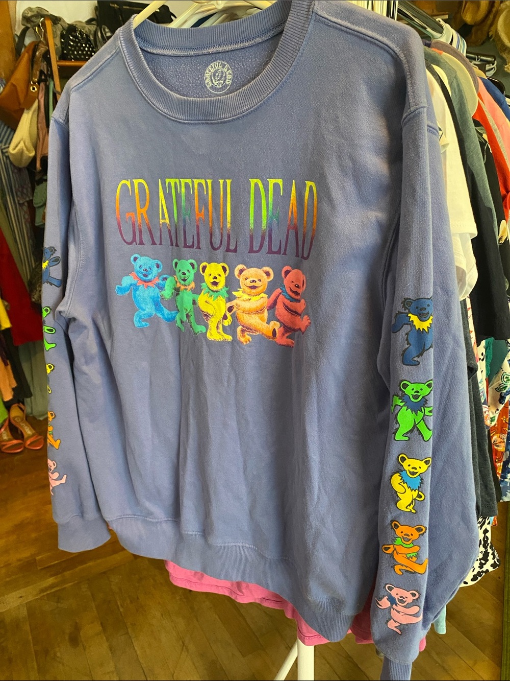 Grateful Dead Lavender Fleece Lined Crewneck with Rainbow Dancing Bears - Picture 3 of 5